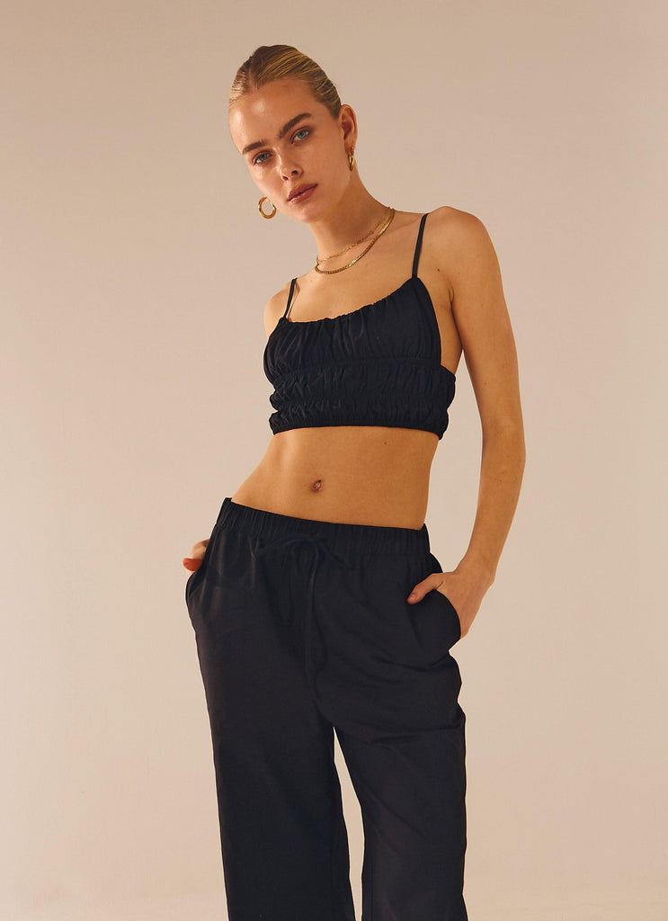 Beautiful Liar Linen Crop Top - Black - Peppermayo