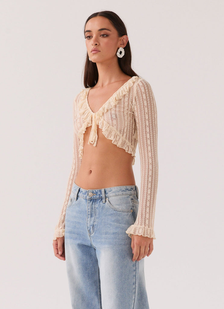 Lacey Knit Shrug Top Ivory