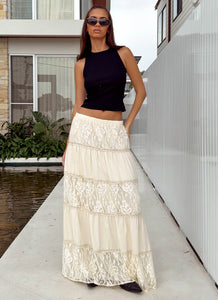 Womens Loretta Maxi Skirt in the colour Ivory in front of a light grey background