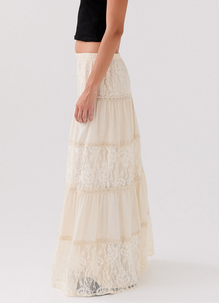 Womens Loretta Maxi Skirt in the colour Ivory in front of a light grey background