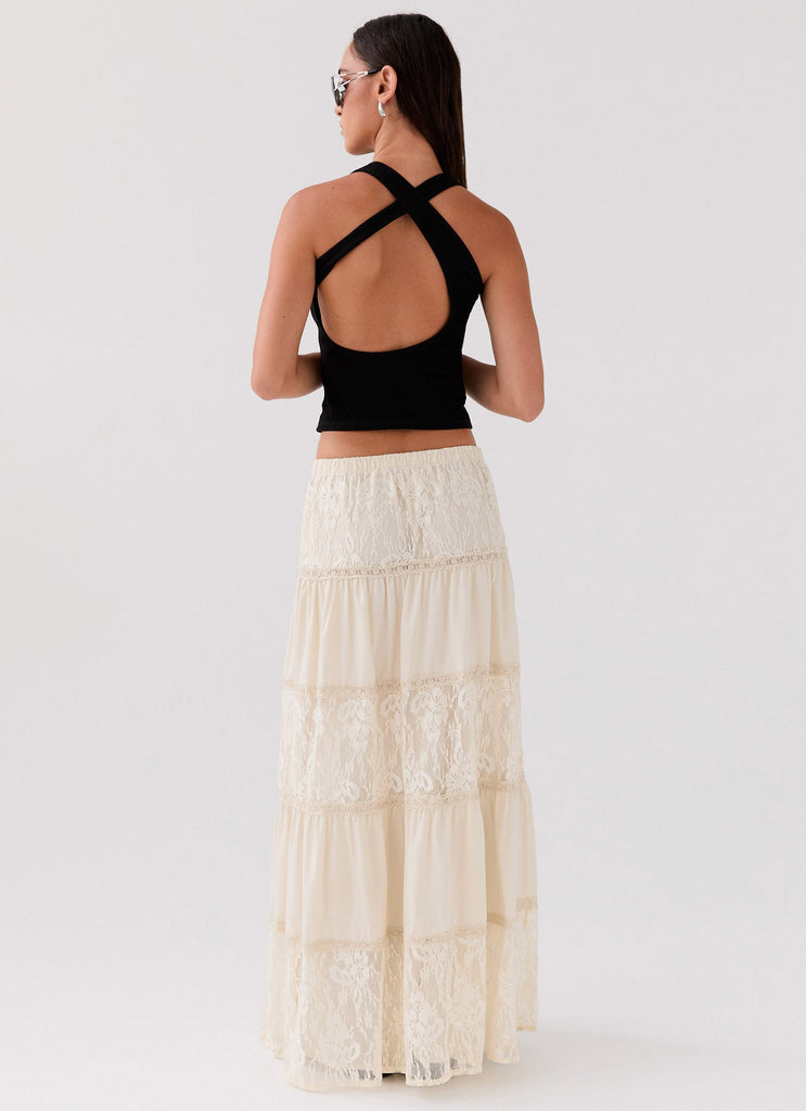 Womens Loretta Maxi Skirt in the colour Ivory in front of a light grey background