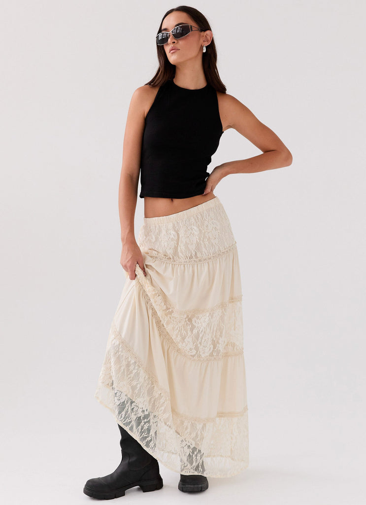 Womens Loretta Maxi Skirt in the colour Ivory in front of a light grey background