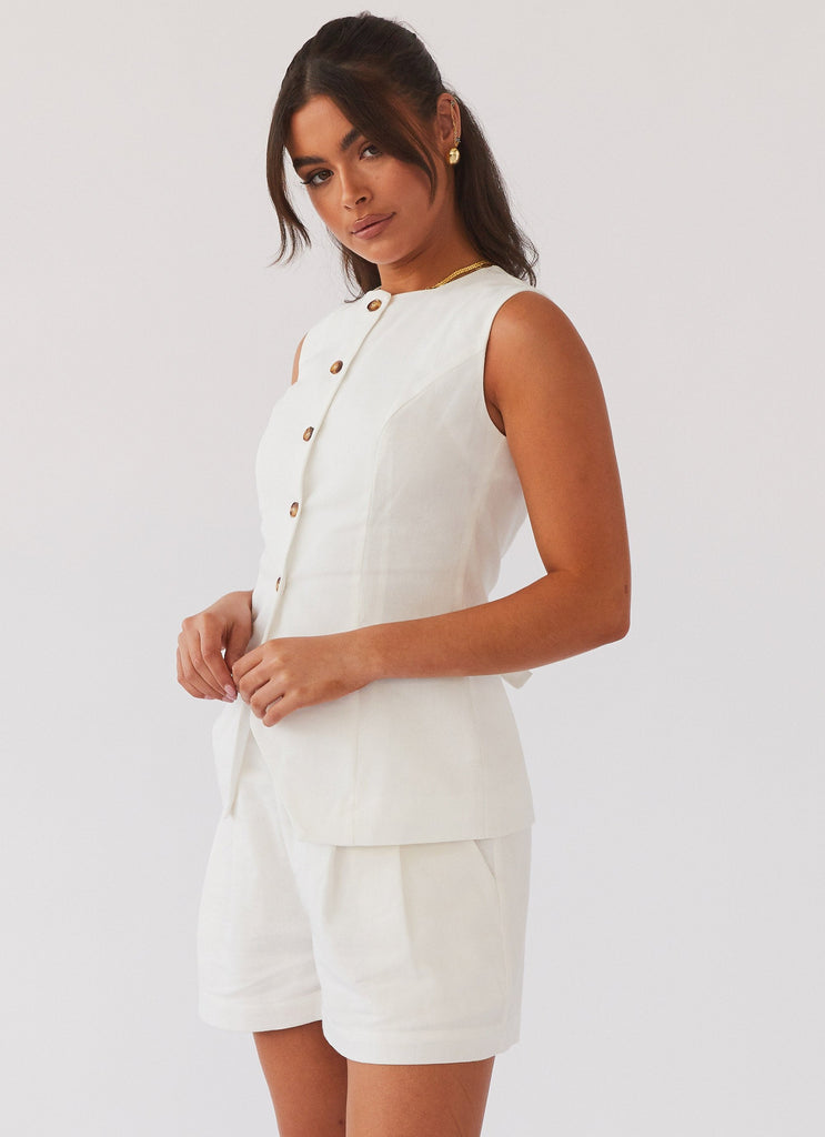 Womens Born For Bordeaux Linen Vest in the colour White in front of a light grey background