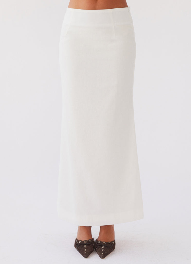 Womens Born For Bordeaux Linen Midi Skirt in the colour White in front of a light grey background