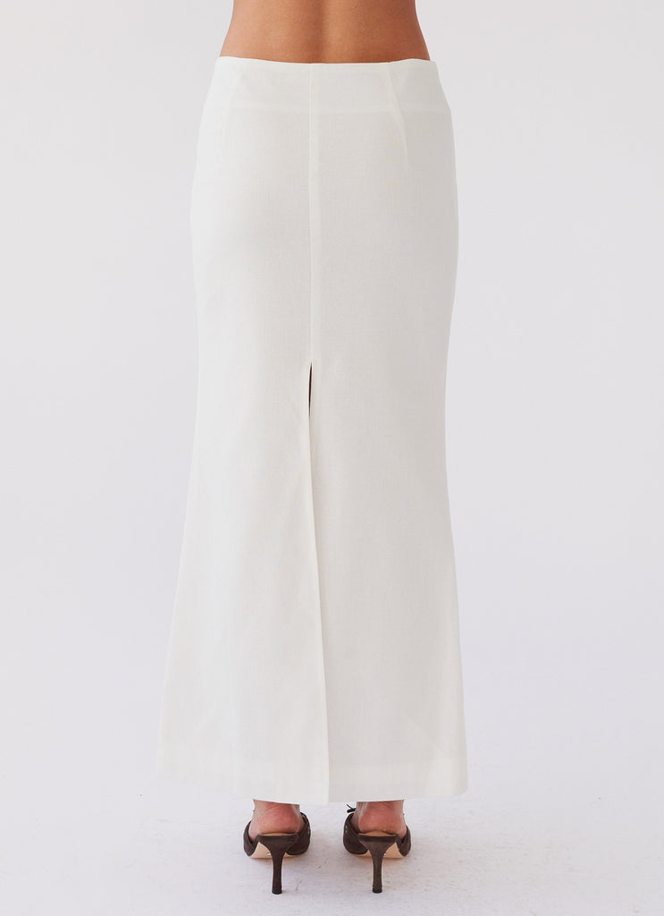 Womens Born For Bordeaux Linen Midi Skirt in the colour White in front of a light grey background