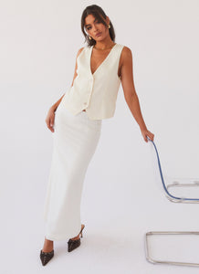 Womens Born For Bordeaux Linen Midi Skirt in the colour White in front of a light grey background