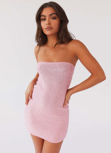 Womens Dance The Night Tube Knit Mini Dress in the colour Pink Dusk in front of a light grey background