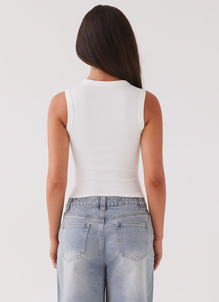 Womens Blair Buttoned Tank Top in the colour White in front of a light grey background