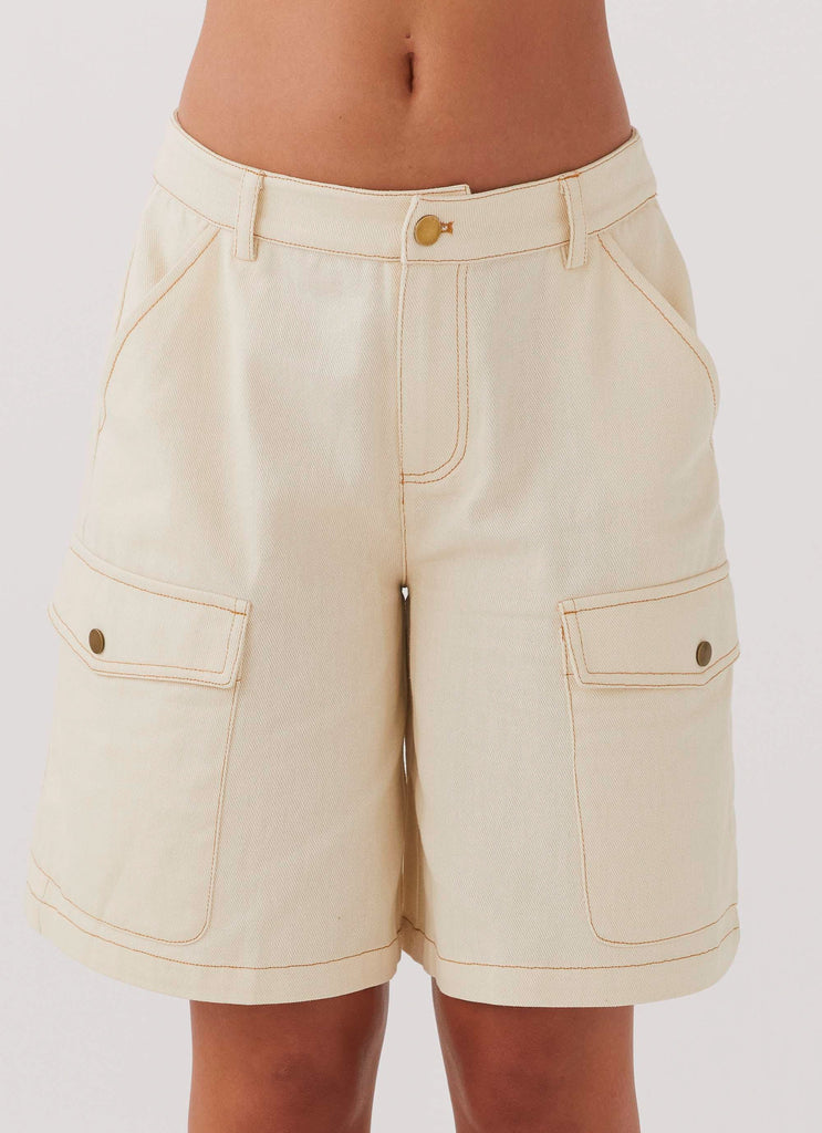 Womens Edina Cargo Jorts in the colour Antique in front of a light grey background