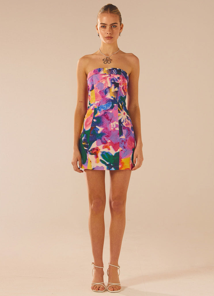 Womens Mad Love Tube Mini Dress in the colour Candy Bouquet in front of a light grey background