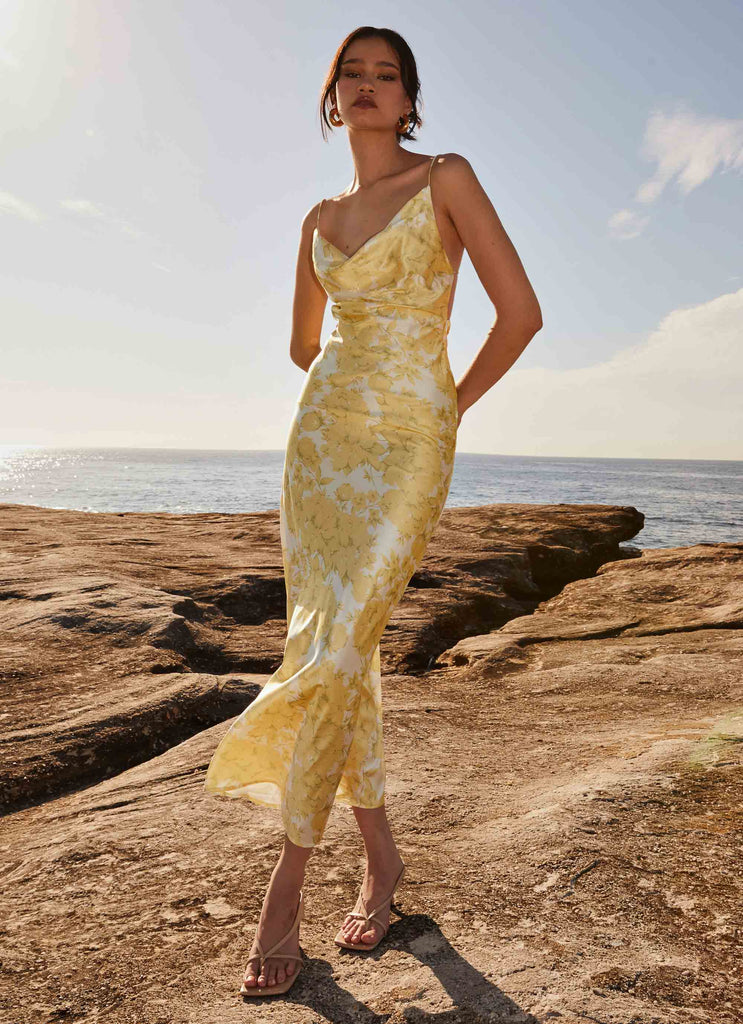 Coastal Escape Satin Maxi Dress Daffodil