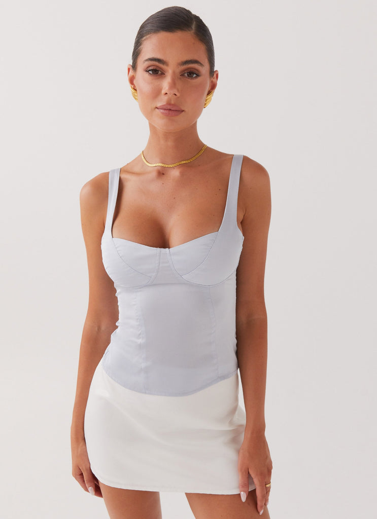 Womens Alissa Bustier Top in the colour Arctic Blue in front of a light grey background