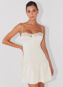 Womens Take A Chance Bustier Mini Dress in the colour Ivory in front of a light grey background