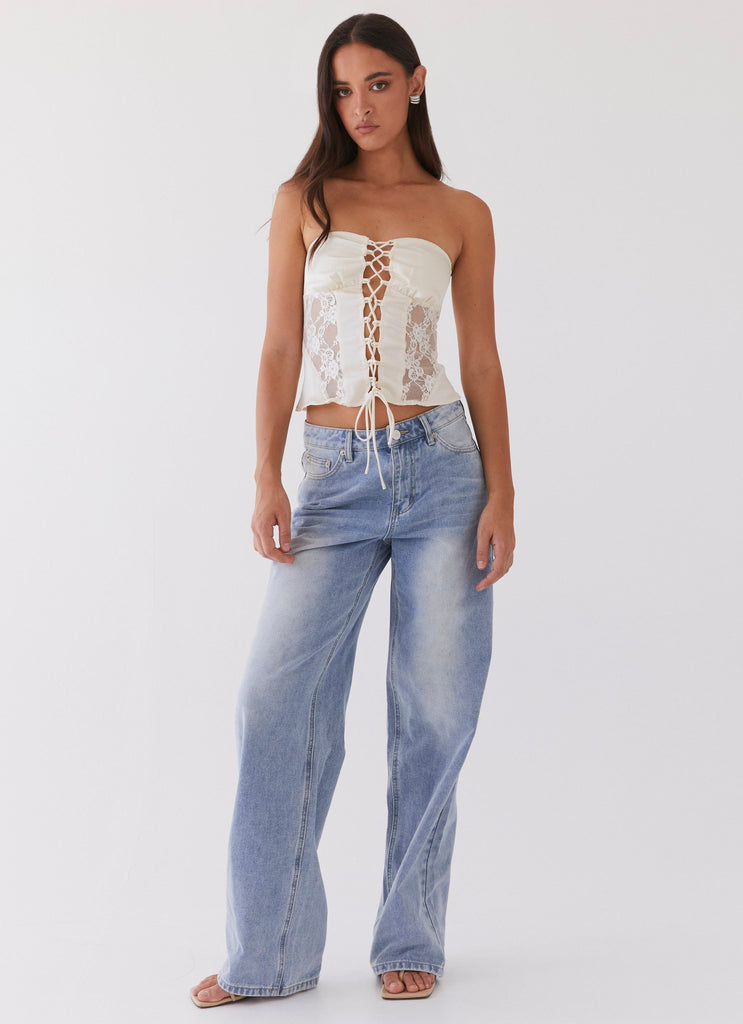 Womens Brandi Lace Up Top in the colour Antique in front of a light grey background