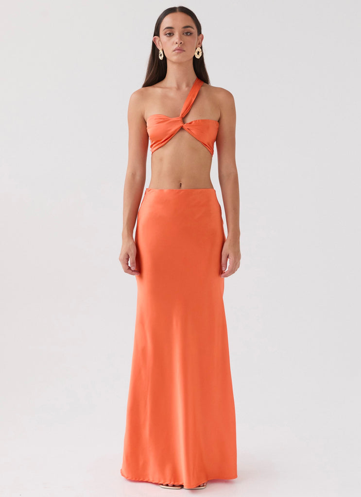 Hidden Oasis Satin Top - Tangerine