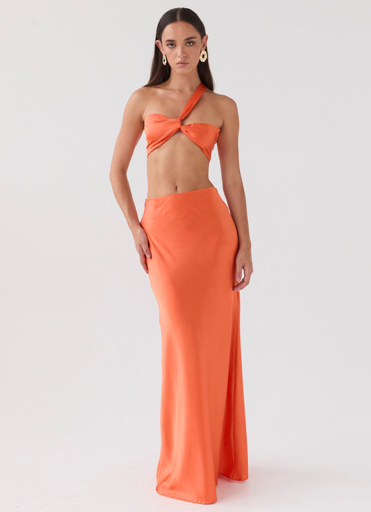 Hidden Oasis Satin Top - Tangerine