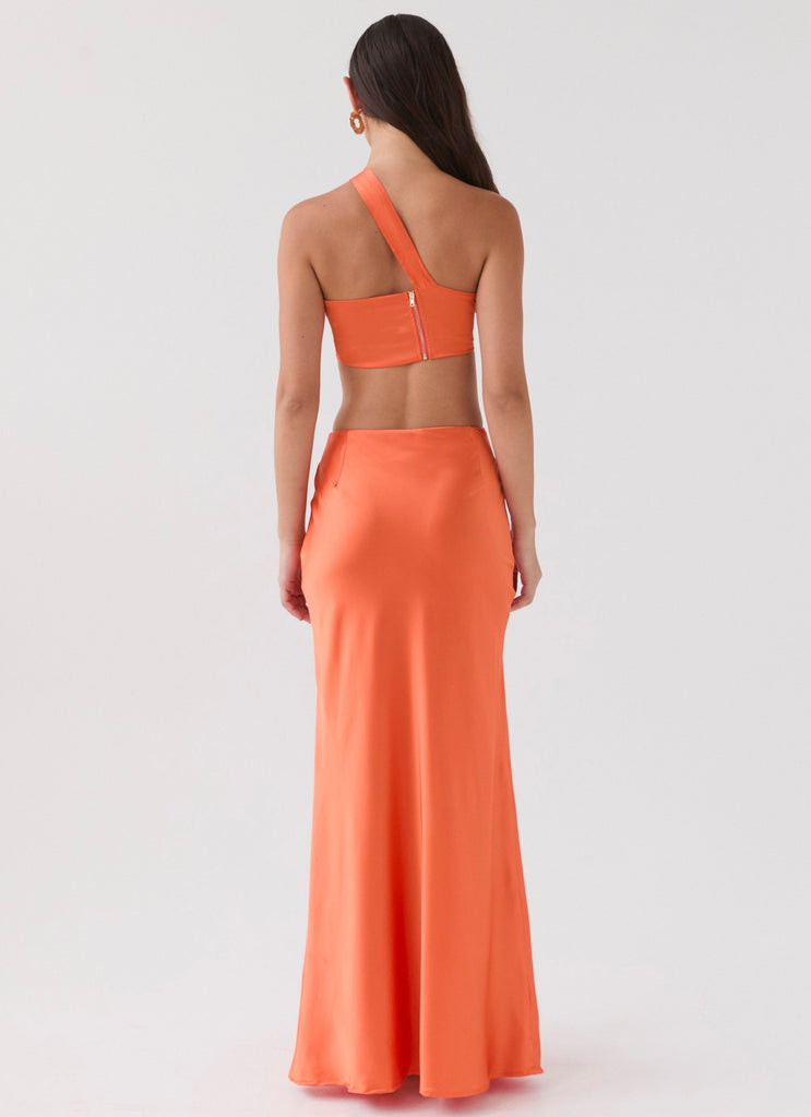 Hidden Oasis Satin Maxi Skirt - Tangerine