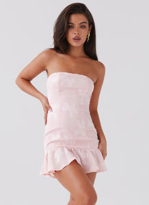 Womens Young Heart Mini Dress in the colour Pink Petal in front of a light grey background