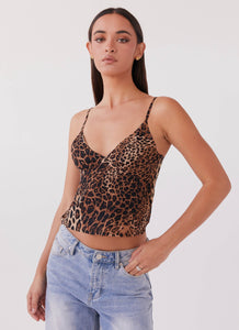 Womens Amani Cami Top in the colour Leopard in front of a light grey background