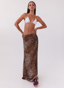 Womens Violetta Maxi Skirt in the colour Leopard in front of a light grey background