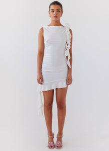 Womens Starlet Chic Rose Mini Dress in the colour Ivory in front of a light grey background