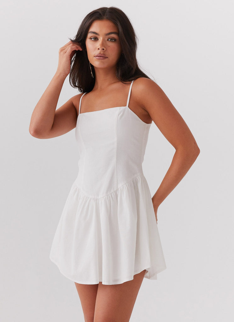 Womens Sweet Spirit Mini Dress in the colour White in front of a light grey background