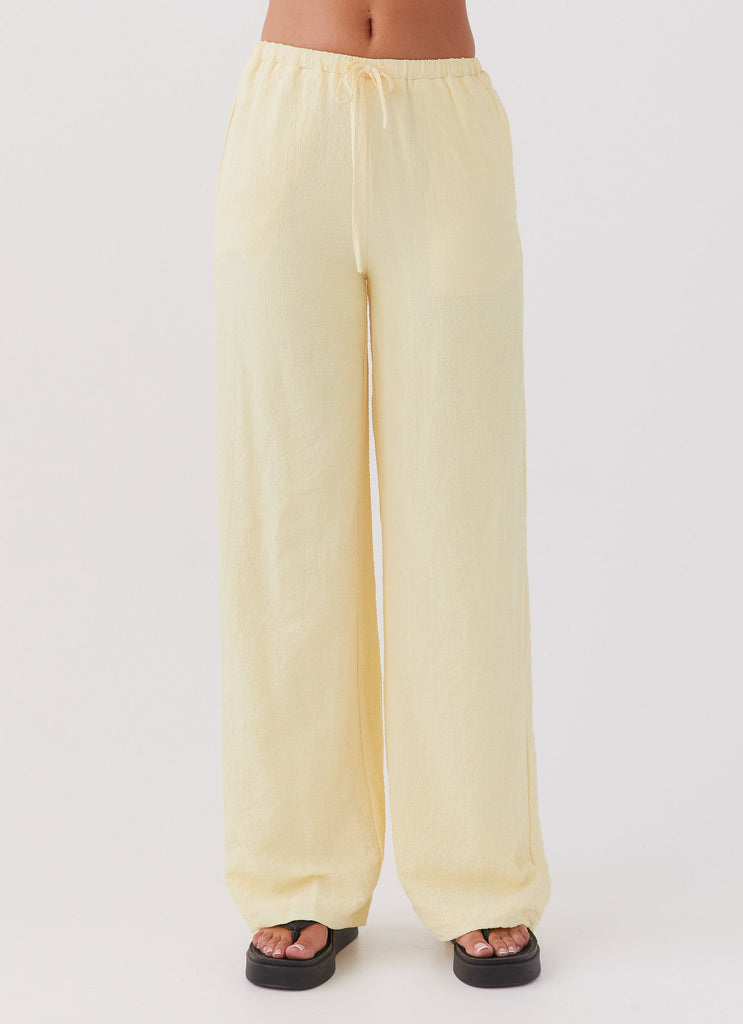 Womens The Good Days Pants in the colour Lemon in front of a light grey background