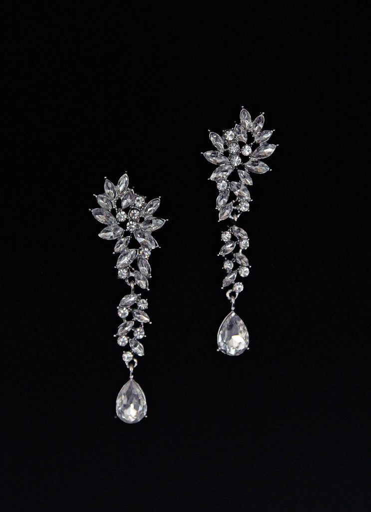 Audacious Diamante Earrings - Silver