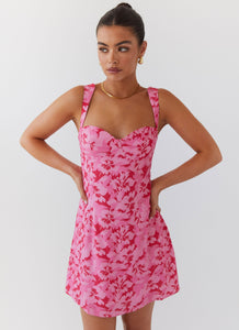 Womens Kiah Bustier Mini Dress in the colour Cherry Blossom in front of a light grey background