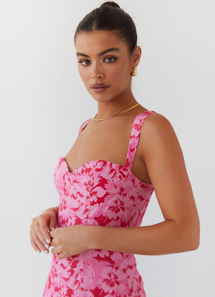 Womens Kiah Bustier Mini Dress in the colour Cherry Blossom in front of a light grey background