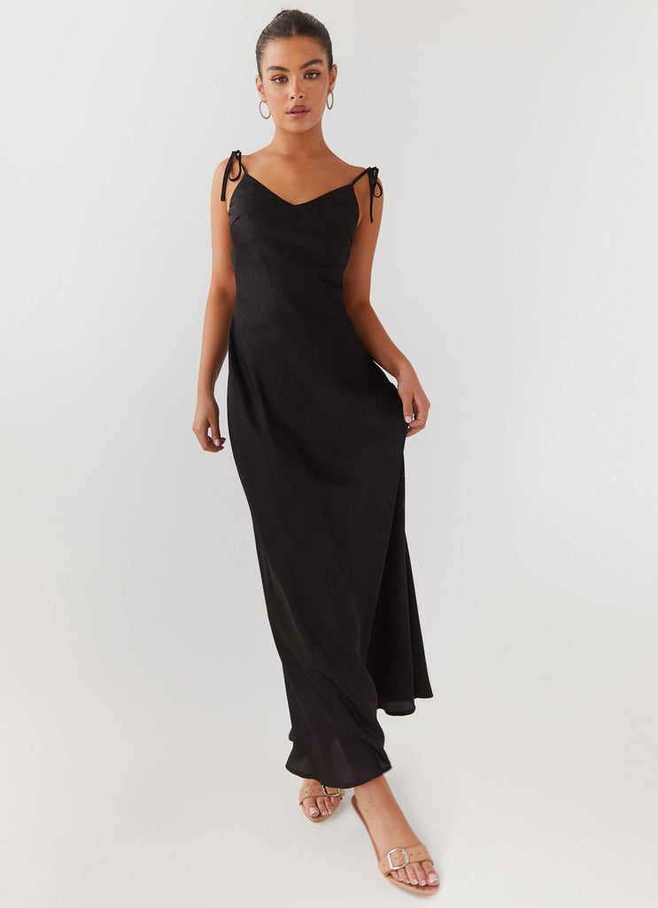 Womens Desire Dream Satin Maxi Dress in the colour Shadow in front of a light grey background