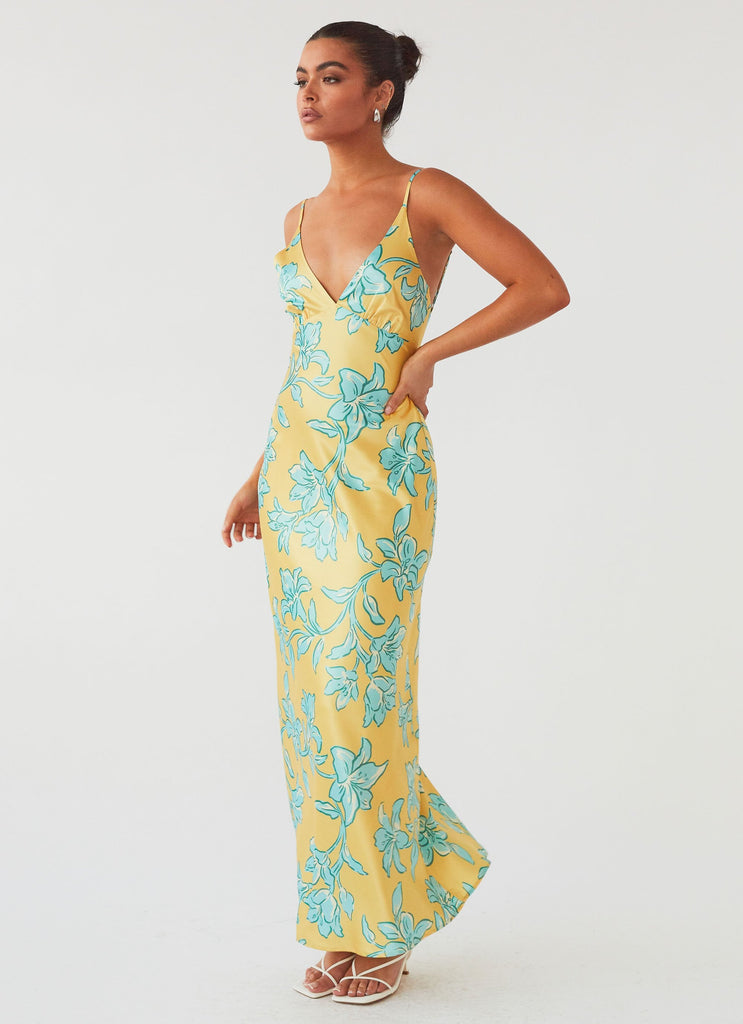 Womens Sorrento Sun Maxi Dress in the colour Golden Bloom in front of a light grey background