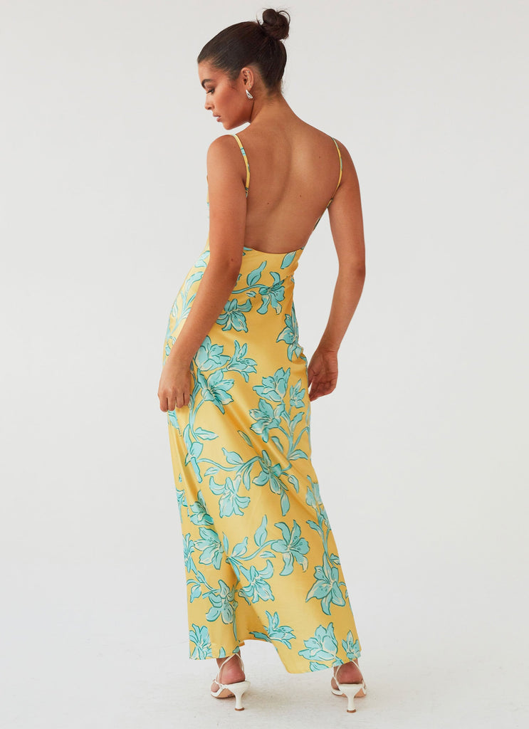 Womens Sorrento Sun Maxi Dress in the colour Golden Bloom in front of a light grey background