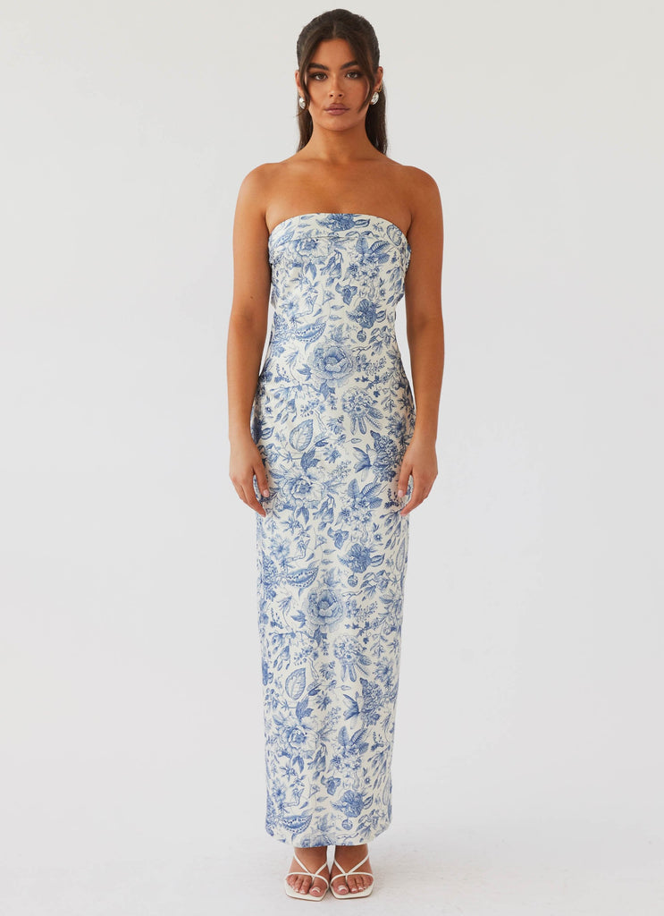 Womens Summer Lover Maxi Dress in the colour Blue Paisley in front of a light grey background