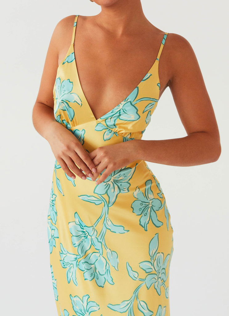 Womens Sorrento Sun Maxi Dress in the colour Golden Bloom in front of a light grey background