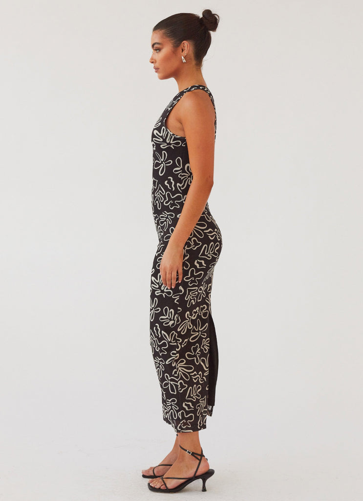 Womens All Eyes On Me Maxi Dress in the colour Petal Gloom in front of a light grey background