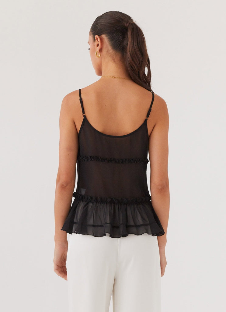 Womens Got It Bad Frill Cami Top in the colour Black in front of a light grey background