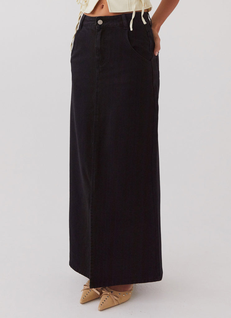 Walk This Way Denim Maxi Skirt - Black