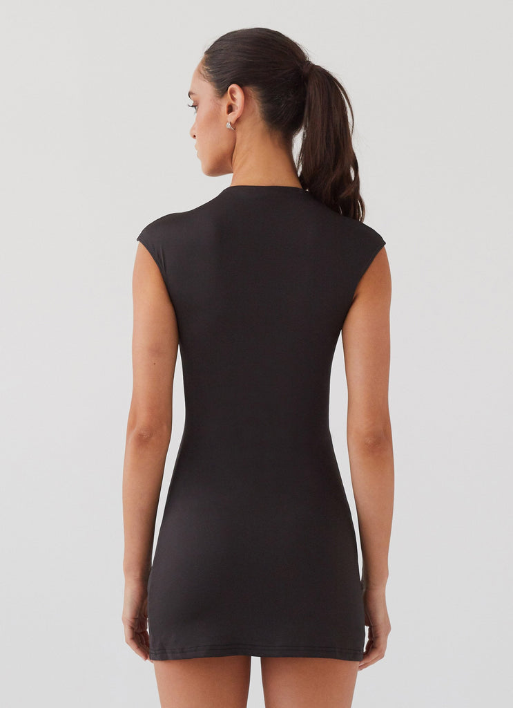 Womens Special Affair Mini Dress in the colour Black in front of a light grey background