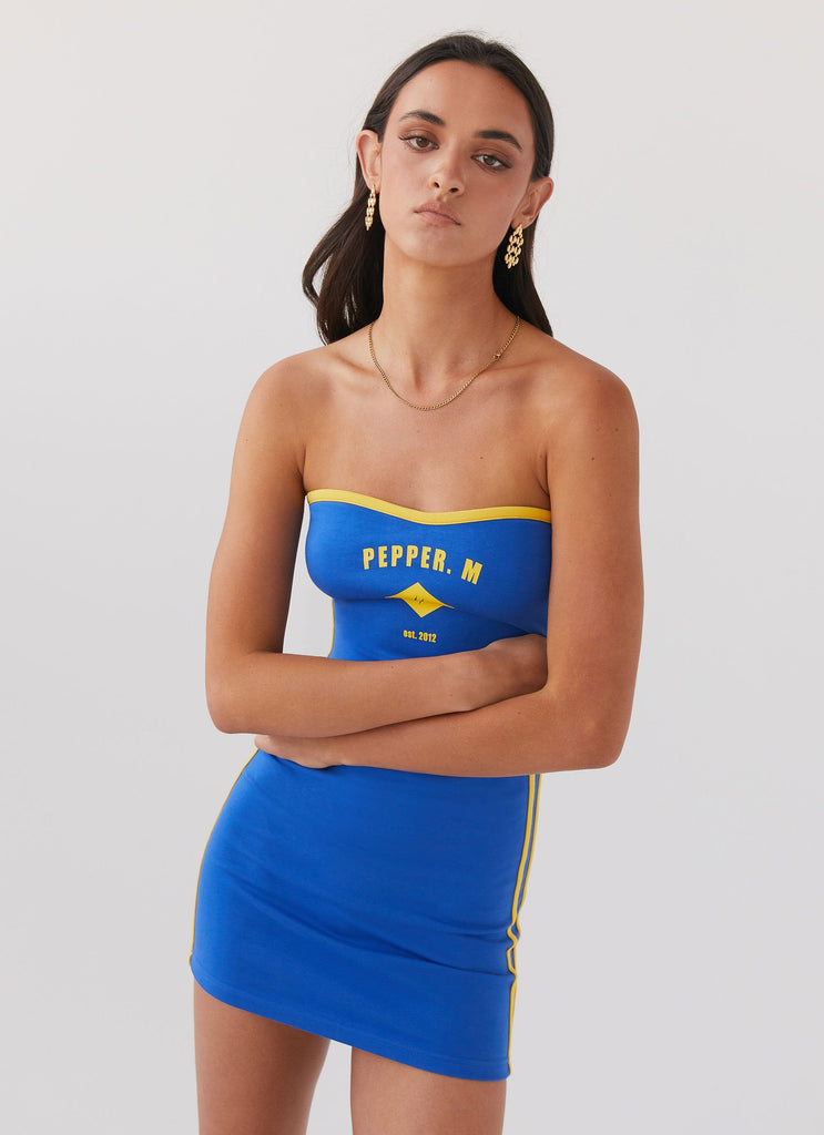 Womens Say No More Tube Mini Dress in the colour Royal Blue in front of a light grey background