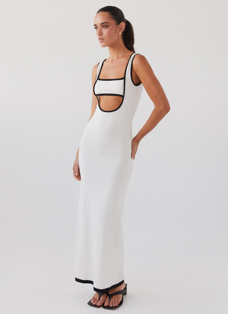 Womens Lost In Paris Knit Maxi Dress in the colour White in front of a light grey background