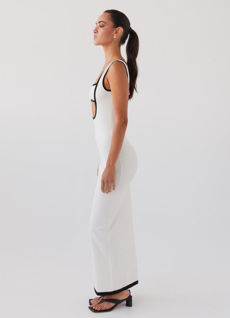 Womens Lost In Paris Knit Maxi Dress in the colour White in front of a light grey background