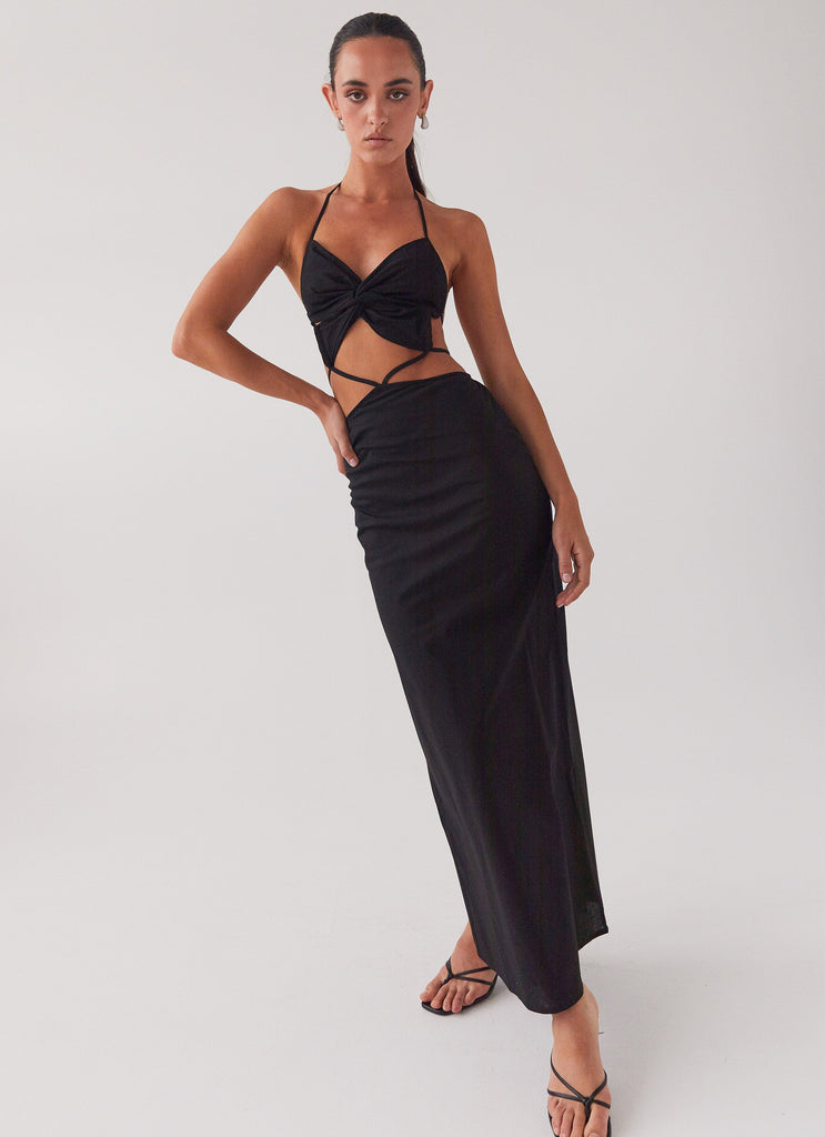 Womens Summers In Saint Tropez Maxi Dress in the colour Black in front of a light grey background