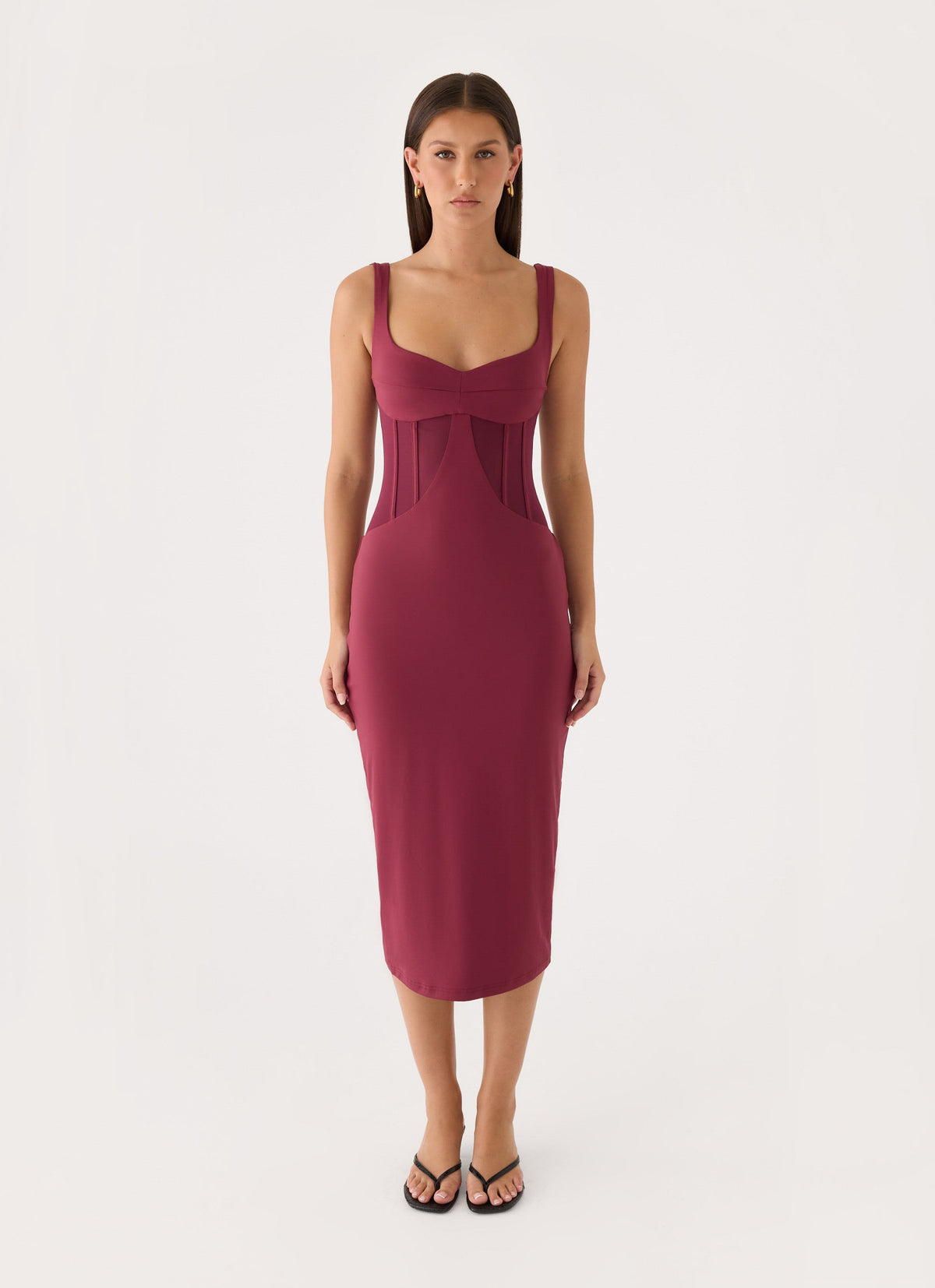 Plaise Corset Long Midi Dress - Burgundy