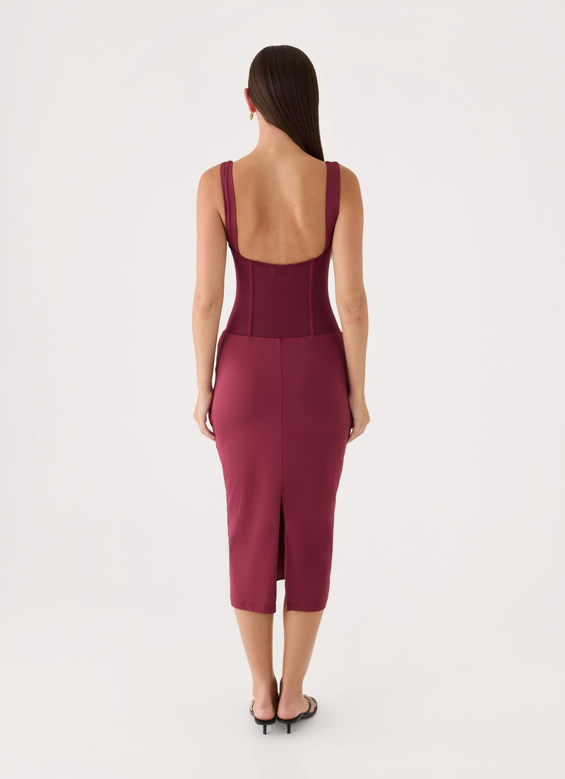 Plaise Corset Long Midi Dress - Burgundy