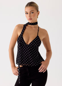 Quiero Backless Top - Black Polkadot
