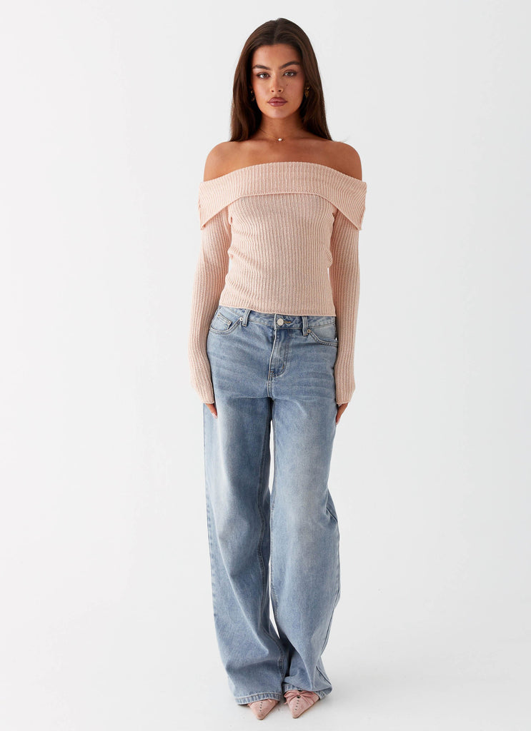 Womens Rina Long Sleeve Knit Top in the colour Blush in front of a light grey background