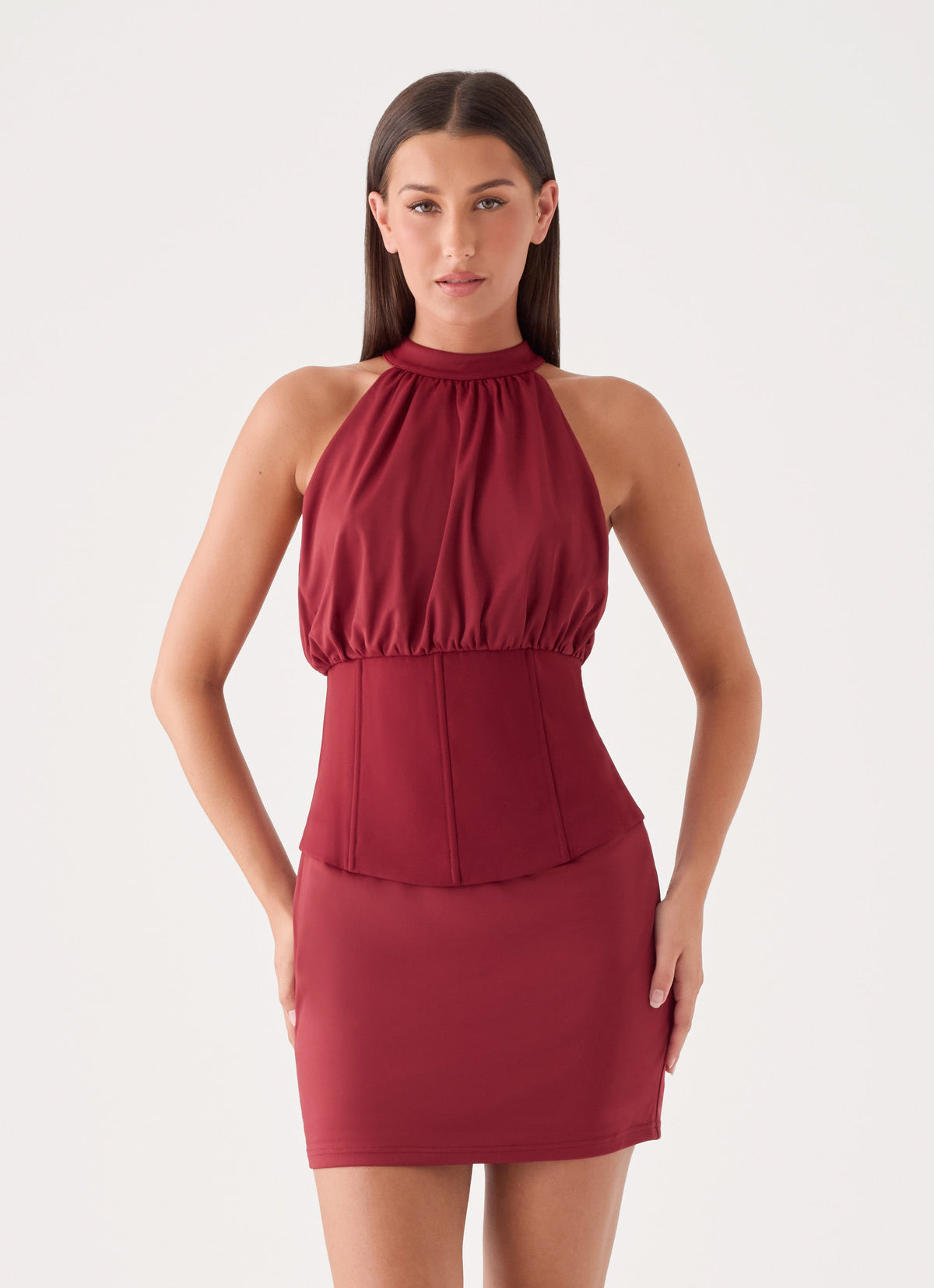 Rachelle Halter Mini Dress - Maroon