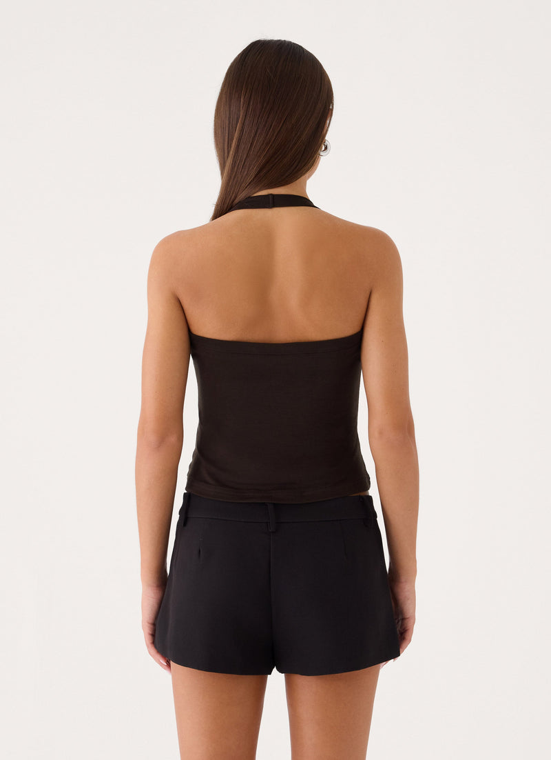 Raffita Ruched Halter Top - Chocolate
