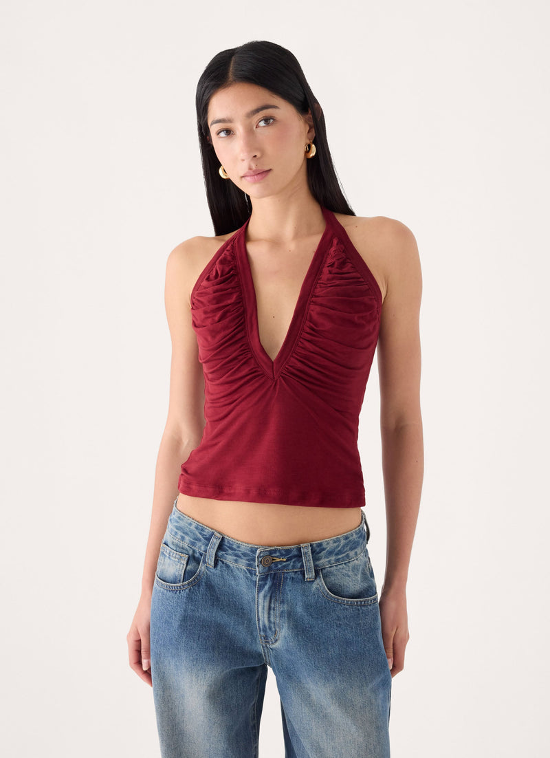 Raffita Ruched Halter Top - Maroon